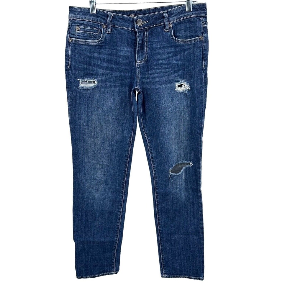 Kut from the Kloth Catherine Boyfriend Distressed Grunge Revival Jeans Blue Sz 8